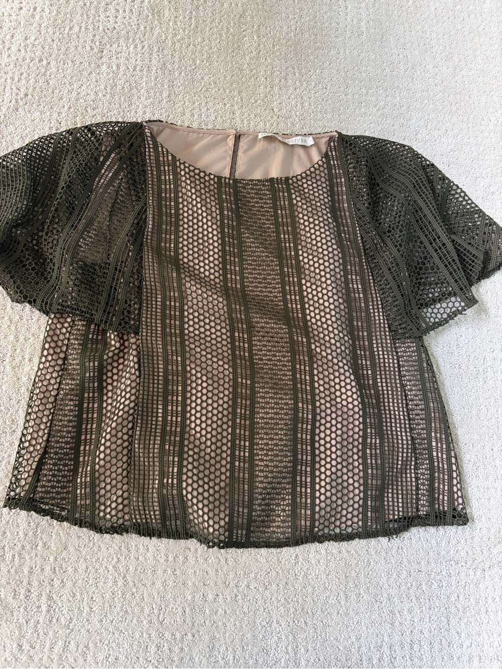 Marie Oliver Olive Overlay Short Sleeve Blouse - Unknown Brand
